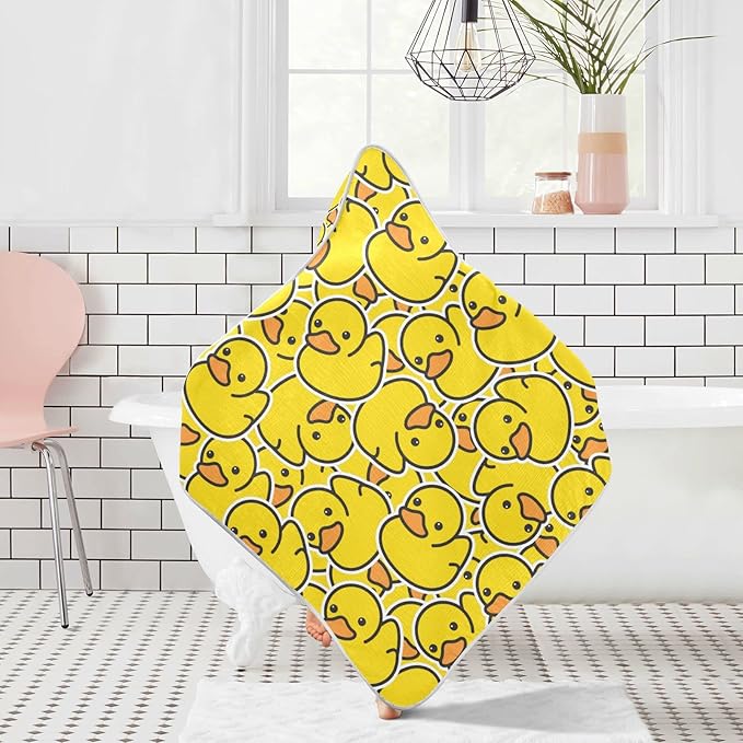 Yellow Rubber Duck Baby Boys Girls Bath Towel Cute Animals Hooded Towels Newborn Toddlers Organic Cotton Washcloths Shower Beach Towel 35 x 35 Inch