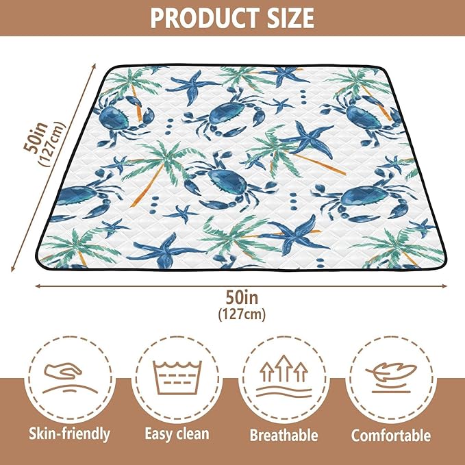 Baby Play Mat Seashells Beach 50 x 50 Playpen Mat Baby Play Mats for Floor Play Gym Crawling Mat Non-Slip Cushioned Baby Playmat for Infants, Babies, Toddlers