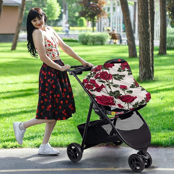 Nursing Cover Baby Car Seat Covers Carseat Canopy (Red Rose Flowers)