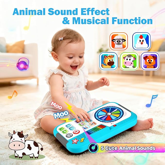 Baby DJ Set, Toddler Musical DJ Table with Lights for 6-12 Months, Preschool Infant Tummy Time Toy, Interactive Early Sensory Development Toy, 1st Christmas Birthday Gifts for Boys Girls Age 1 2 3