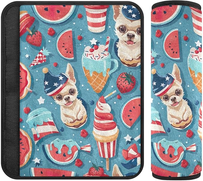 CHIFIGNO Cute Dogs and Food Car Seat Belt Covers Fashion Seatbelt Pads 2Pcs Shoulder Strap Pad for Adults Kids Women Men