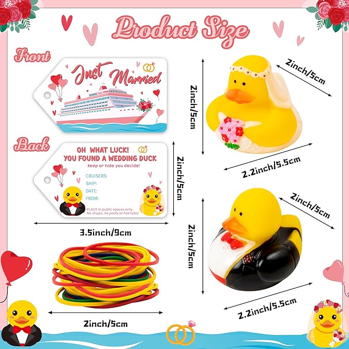 H1vojoxo Wedding Rubber Ducks for Cruise - 20 Set Just Married Cruise Duck Tags Kits Bride Groom Duckies for Honeymoon Anniversary Party Bathtub Wedding Car Cake Decoration Bridal Shower Gift Souvenir