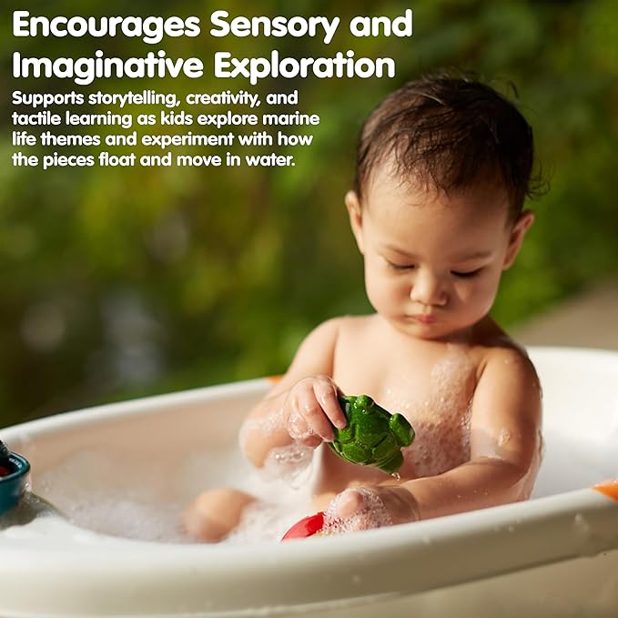 PlanToys® Sea Life Bath Set Wooden Montessori Tactile and Imaginative Water Play Toy | Fine Motor, Sensory Exploration and Cause and Effect Learning | Eco Friendly Ocean Bath Activity