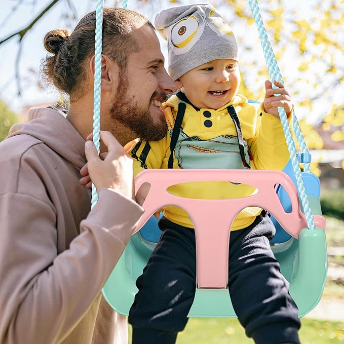 RedSwing 3-in-1 Baby Swing Seat, Toddler Swings, Anti-Flip Snug & Secure Detachable Infants to Teens Kids Swing Seat for Outside Playground, Blue Green Pink