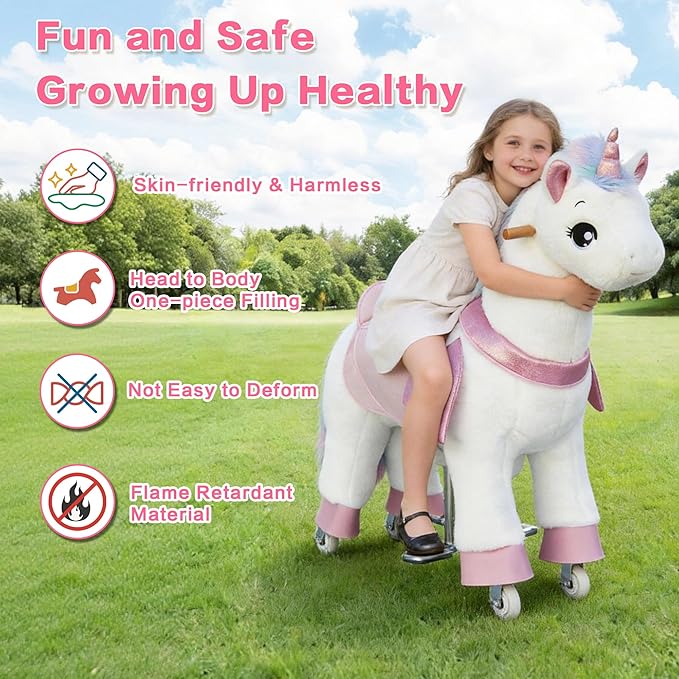 Ride on Unicorn Toys for Kids, Ride on Toy for Girls 4 to 9 Years Old, 36.6'' Height Riding Horse Rider Mechanical Walking Action Plush Animal, No Battery or Electricity, Max Load 165LBS - Colorful
