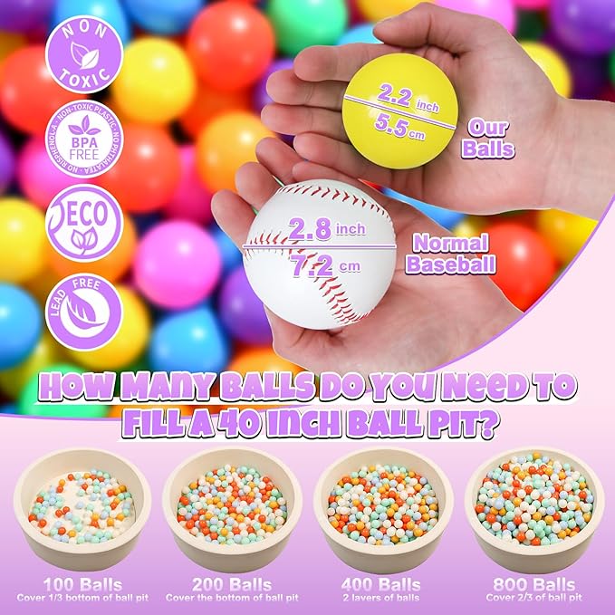 GOGOSO Ball Pit Balls for Toddlers Dogs Baby Boys Girls 2.2Inch Plasticball Toys for Kid Play Tent Birthday Slides Party Decor 50 100 170 200 500 1000