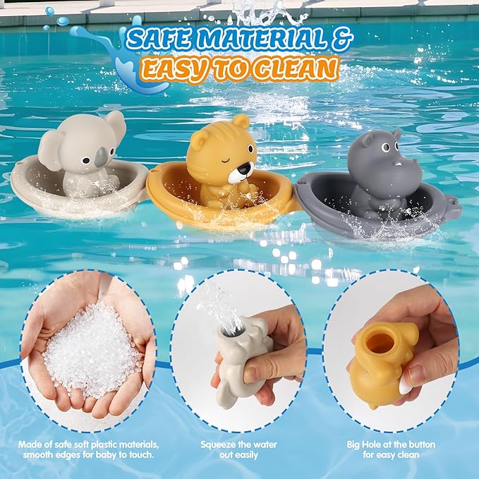 Bath Pool Toys for Toddler, Stacking Toy with 3 Boat 3 Sensory Finger Puppets, Toddler Toys Gifts for 2-4 Year Old Boy Girl, Model B