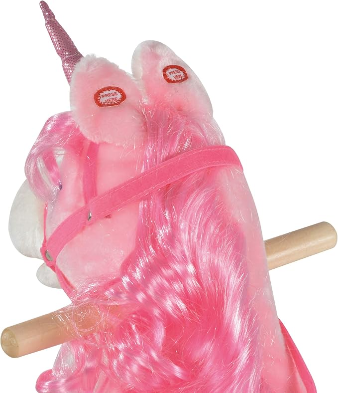 Qaba Rocking Horse, Kids Ride on Horse Unicorn Design with Wooden Base, Tail Wag & Sounds for Toddlers 3-6 Years Old, Pink