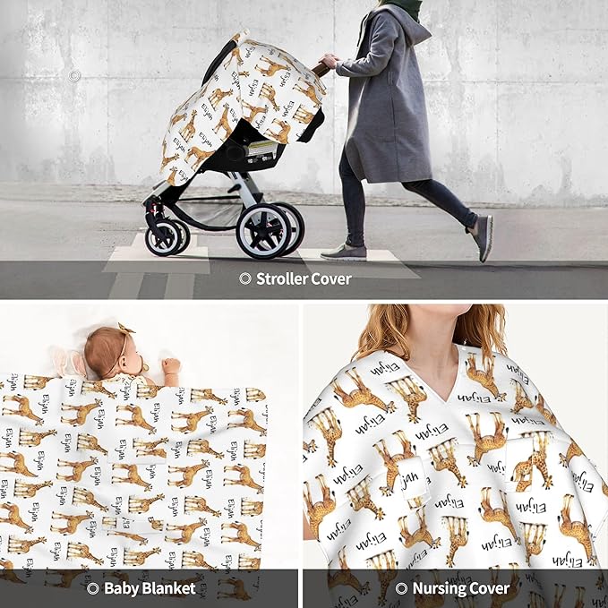 Personalized Custom Name Car Seat Canopy - 2 in 1 Mom Nursing Breastfeeding Cover for Newborn Baby Boys & Girls - Minky Baby Carrier & Stroller Cover
