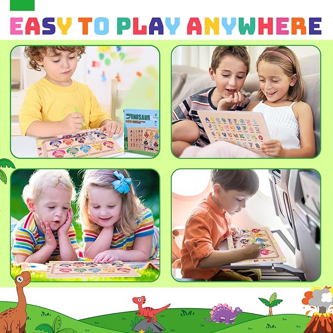 Uiseba Dinosaur Mini Magnetic Color and Number Maze Montessori Toy for Ages 3 4 5, Toddler Busy Board, Educational Preschool Learning Activities, Ideal Christmas & Birthday Gift for Boys and Kids