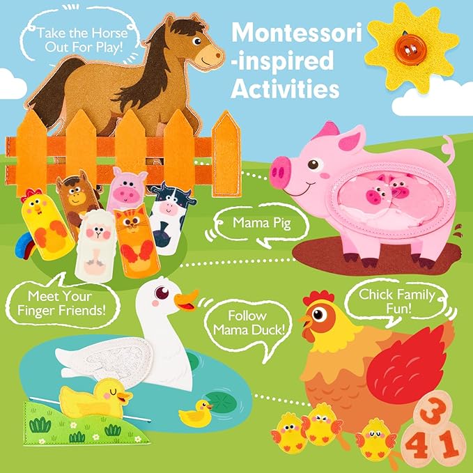 hahaland Busy Book for Toddlers 1-3 - Farm Animals Quiet Busy Board for 1 Year Old, Montessori Toys for 1 Year Old Boy Girl Gifts, Educational First Activity Books Felt Learning Board Baby Travel Toys