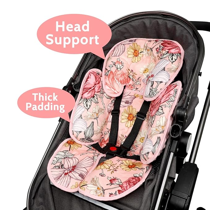 Floral Baby Car Seat Cover Girls, Infant Carseat Canopy,Pink Infant Car Seat Head Body Support Pillow