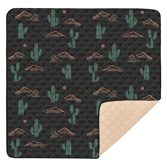 Baby Play Mat Cactus Plant and Mountain Black 50 x 50 Playpen Mat Baby Play Mats for Floor Play Gym Crawling Mat Non-Slip Cushioned Baby Playmat for Infants, Babies, Toddlers