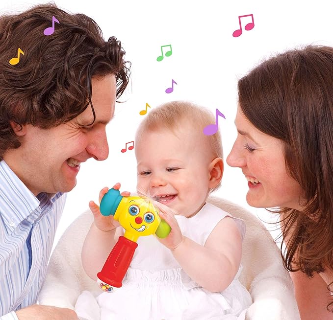 Toy Hammer w/Lights, Learning Mode and Music Mode – Baby Hammer Toy Plays 6 Short Kids' Songs, Counts 1-10 w/Baby, Changes Funny Expressions and Lights Up – for Kids 12 Months and Older