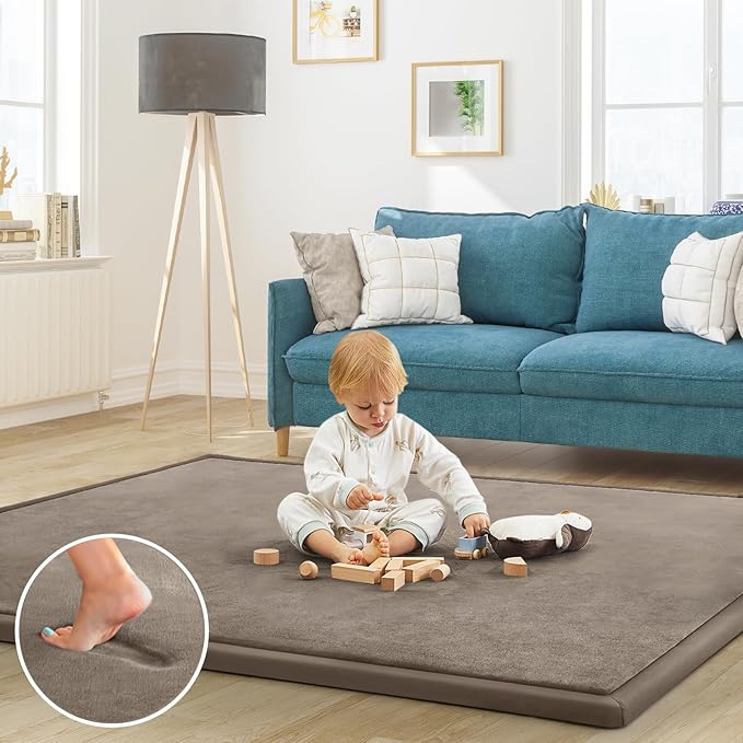 Baby Play Mat for Floor Nursery Rug Muscle Mat Area Rug Playroom Rug 50"x50" Playpen Mat Memory Foam 1.3" Thick Crawling Mat for Babies,Toddlers, Infants, Kids,Camel