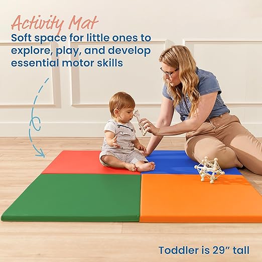 ECR4Kids SoftZone Play Patch Activity Mat Squares, Modular Playmat, Assorted, 4-Pack