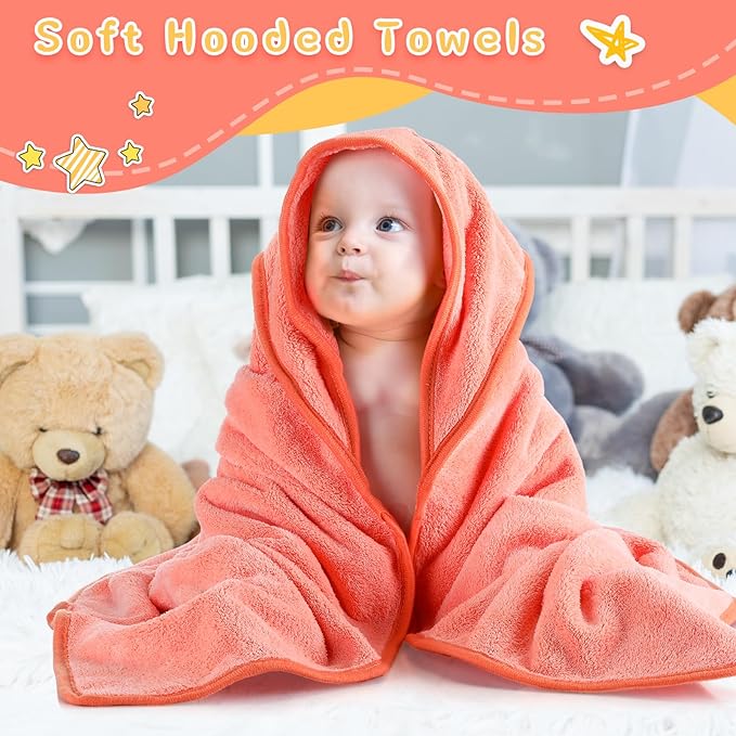 Preboun 4 Pcs Baby Bath Towel 31.5 x 31.5 Inch Coral Fleece Baby Hooded Towel Absorbent Soft Babys Towels for Newborn Cartoon Animal Hooded Bath Blanket for Kids Newborn Shower(Classic Color,Style A)