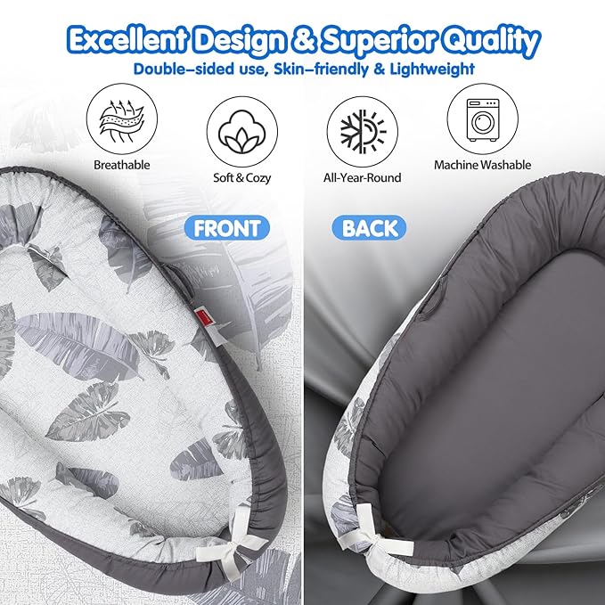 BUTOA Baby Lounger - Breathable & Soft Baby Nest, Portable and Lightweight Tummy Time Lounger for Home and Travel, Ideal Newborn Babies Essentials Baby Shower Gifts
