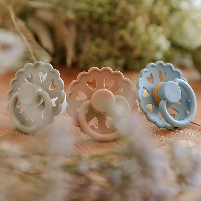 FRIGG Andersen Fairytale Natural Rubber Baby Pacifier | Made in Denmark | BPA-Free (Cream/Stone Blue, 6-18 Months)
