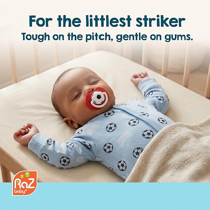 RaZbaby Soccer Pacifier - BPA-Free Silicone Orthodontic Nipple, Ideal for Soccer Lovers, 0-36 Months - 2-Pack Soccer
