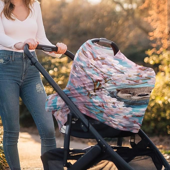 GIFTPUZZ Otter Stretchy Car Seat Cover for Babies, Elastic Nursing Cover Breastfeeding Cover, Soft Breathable Infant Carseat Canopy, Shopping Cart/High Chair/Stroller Covers