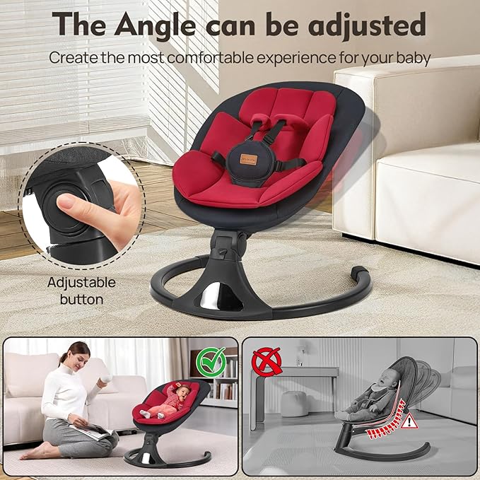 Baby Swings for Infants, Portable Baby Swing for Newborns with Bluetooth, Electric Infant Swing with 5 Speed Motions, 12 Soothing Melodies & Remote Control (Max 20 lbs, Red)