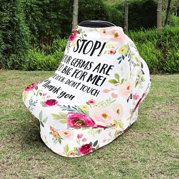 Car seat Canopy for Baby, No Touching Sign Flower Car Seat Covers for Newborn, Infant Stroller Covers for Boy Girl, Multiuse Nursing Covers for Breastfeeding, Ultra-Soft Breathable, Nursing Scarf