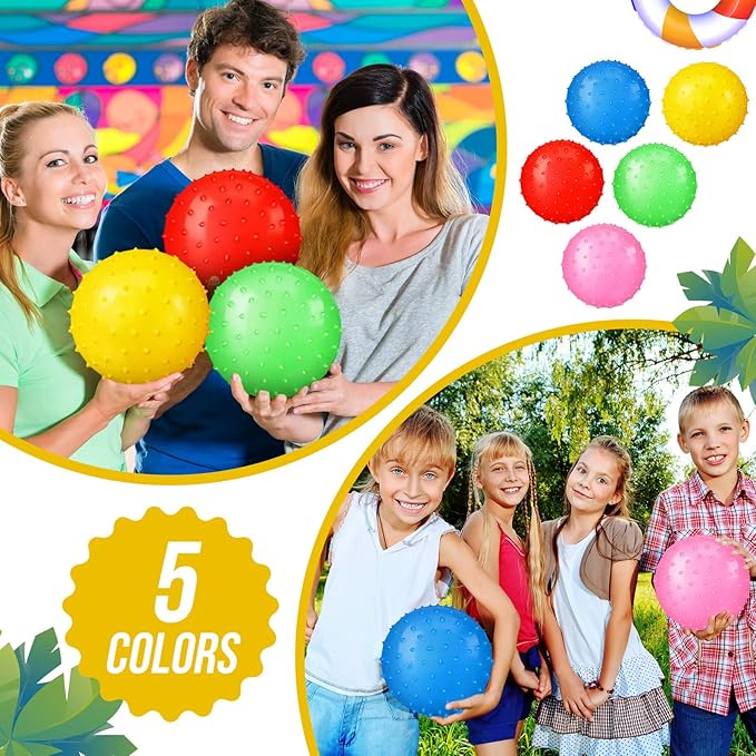 Jerify 7 Inch Large Kids Knobby Balls Bulk Spiky Bounce Inflatable Balls Plastic Soft Massage Sensory Stress Toy for Pool Beach School Play Outdoor Indoor Party Favors 5 Assorted Colors