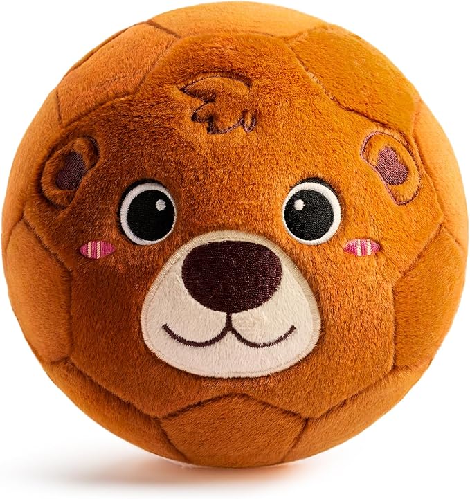 VangeBow Silent Indoor Soccer Balls for Toddlers 1-3, Inflatable Soft Plush Baby Toddler Soccer Ball Toys Gifts for 1 2 3 4 5 Year Old Boy Girl First Birthday Gift (Bear, Pump Include)