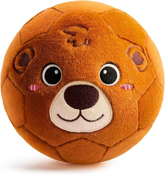 VangeBow Silent Indoor Soccer Balls for Toddlers 1-3, Inflatable Soft Plush Baby Toddler Soccer Ball Toys Gifts for 1 2 3 4 5 Year Old Boy Girl First Birthday Gift (Bear, Pump Include)