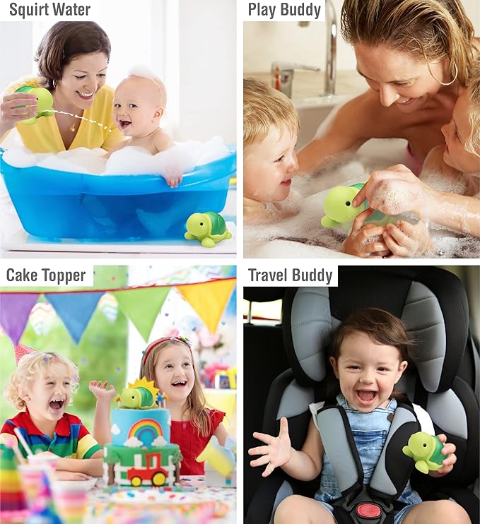 DolliBu Sea Turtle Bath Buddy Squirter – Floating Green Turtle Rubber Bath Toy, Fun Water Squirting Bathtime Play for Toddlers, Cute Sea Life Animal Toy