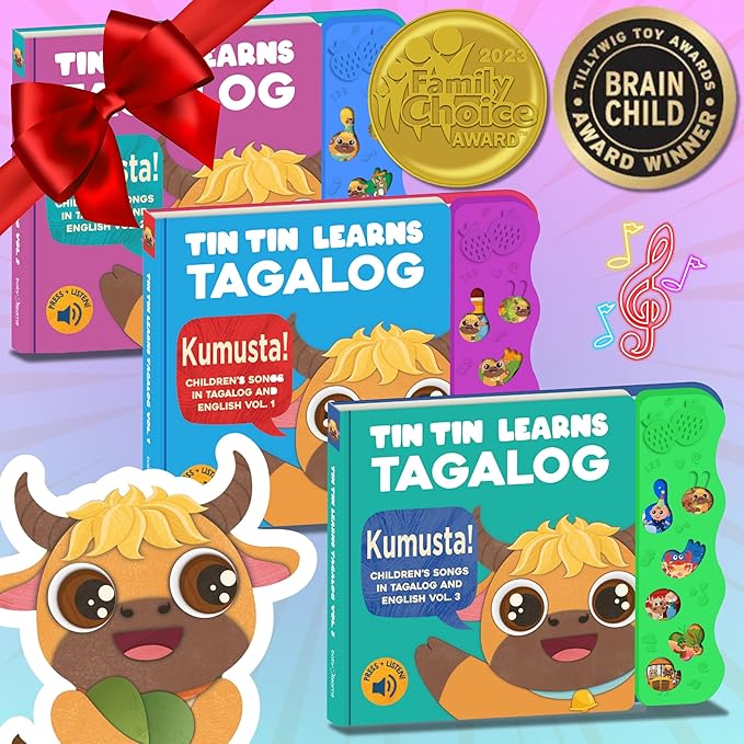 Vol. 3 — Interactive Sound Board Book for Toddlers 1-3, Bilingual English & Filipino Songs & Nursery Rhymes, Talking Musical Book, Musical Toy Gift for Babies & Kids