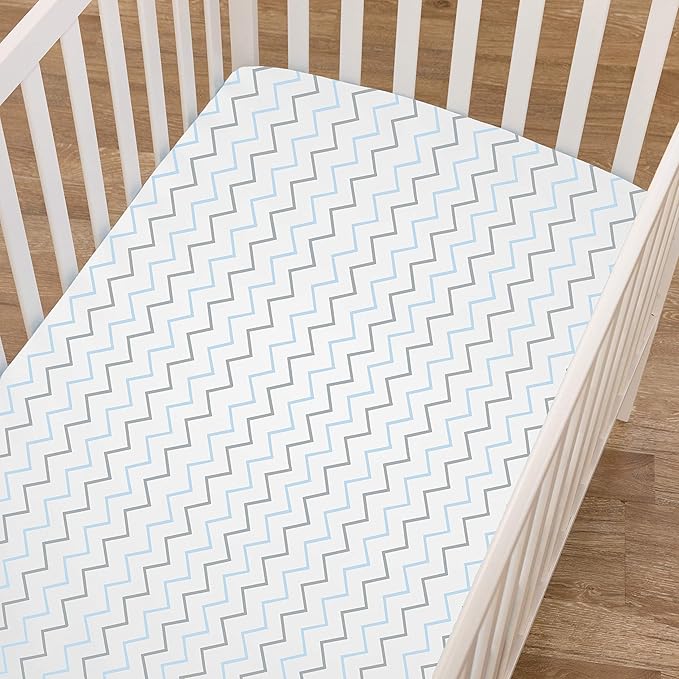 American Baby Company 100% Natural Cotton Fitted Pack and Play Sheet 39" x 27" - Soft & Breathable Pack N Play Sheet for Playpen, Playard & Mini Crib Mattress, Blue Wave, for Boys & Girls