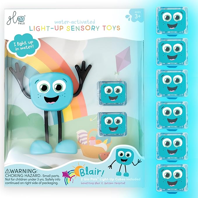 Glo Pals Water-Activated Bath Toy with 6 Reusable Light-Up Cubes for Sensory Play (Blair)