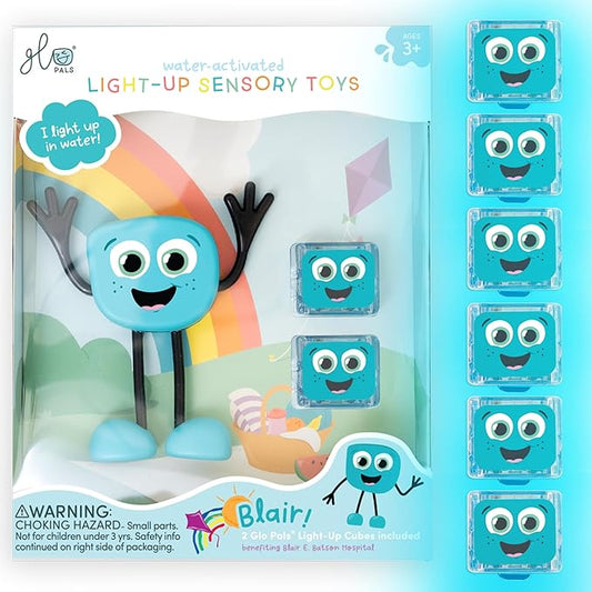 Glo Pals Water-Activated Bath Toy with 6 Reusable Light-Up Cubes for Sensory Play (Blair)