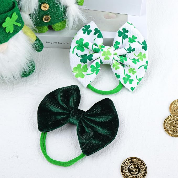 St. Patrick's Baby Headbands Bows Velvet Baby Girl Shamrock Bows Green Leaves Nylon Headbands Newborn Hair Bow Toddler Infant Kids Hair Accessories
