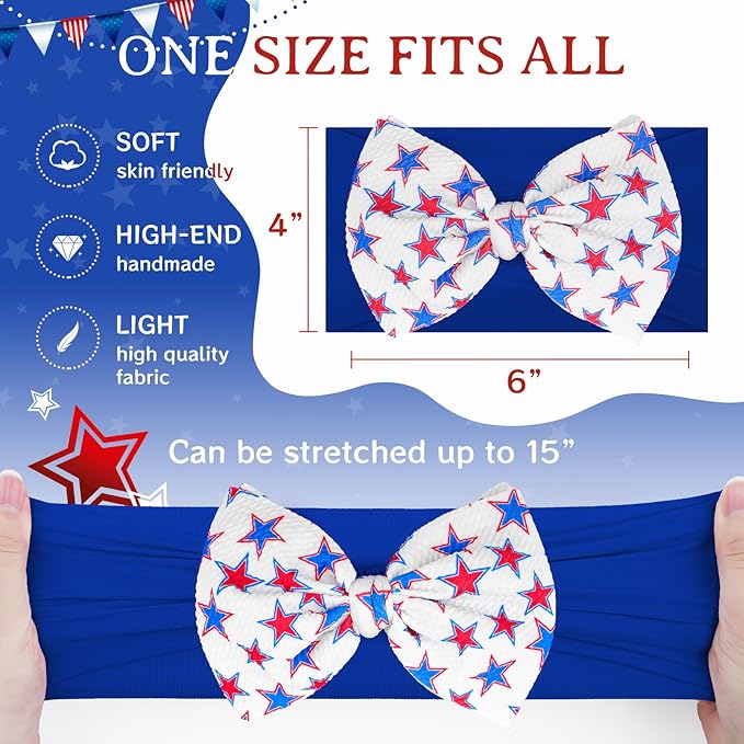 4th July 6“ Large Bow Nylon Headband