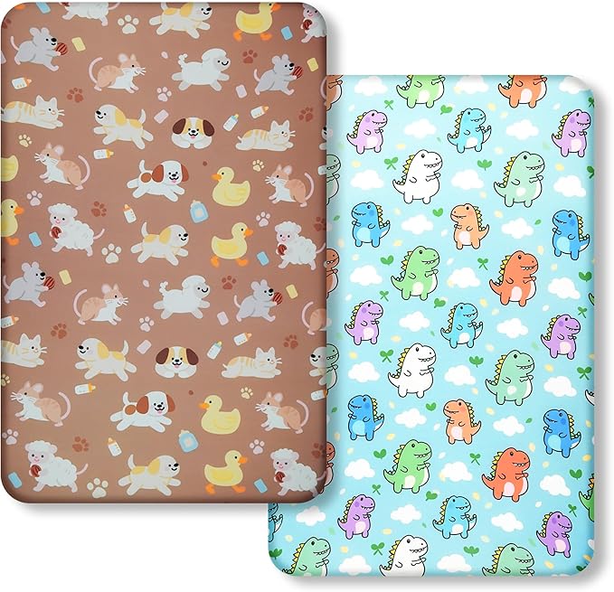 Pack and Play Sheets, 2 Pack Mini Crib Sheets for 38x26 Mattress, Stretchy Snug Fit Playard Fitted Sheet, Soft Breathable Cozy Material, Compatible with Graco Pack n Play for Baby and Toddler