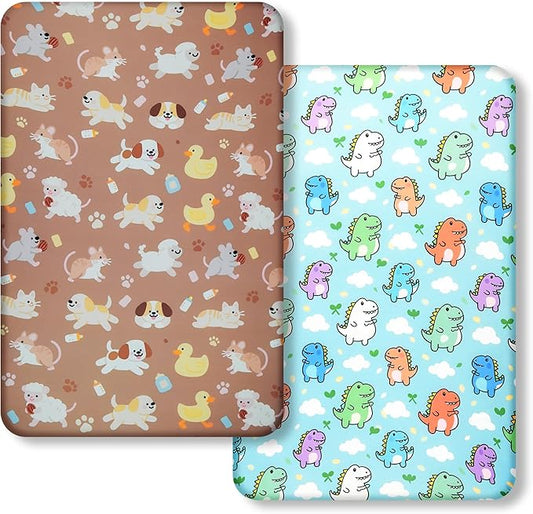 Pack and Play Sheets, 2 Pack Mini Crib Sheets for 38x26 Mattress, Stretchy Snug Fit Playard Fitted Sheet, Soft Breathable Cozy Material, Compatible with Graco Pack n Play for Baby and Toddler