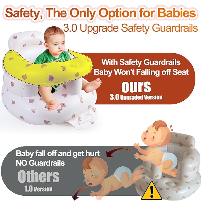 Upgraded Inflatable Baby Seat with Safety Guardrails, Thicker Sit Me Up Floor Seat for Baby Chair Sit Me Up, Blow Up Baby Chair Built in Air Pump for Babies 3-36 mth