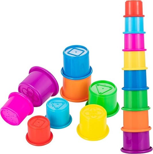 Driddle Colorful Stacking & Nesting Cups - 8 Cups Fun Color Learning Toy - Great Bath & Beach Toy for Baby Toddler & Kids - Preschool Game