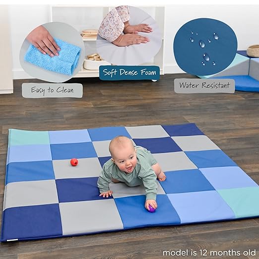 Children's Factory Patchwork Crawly Mat, Cushioned Floor Mat for Kids, Daycare Mat, Tranquility