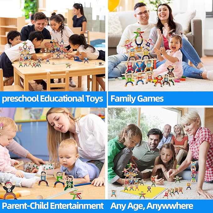 moopok Wooden Stacking Toys,16Pcs Circus Hercules Acrobatic Troupe Interlock Toy,Balancing Building Blocks Game Toddler Puzzle Toys,for 3 4 5 6 Years Old Kids Adults