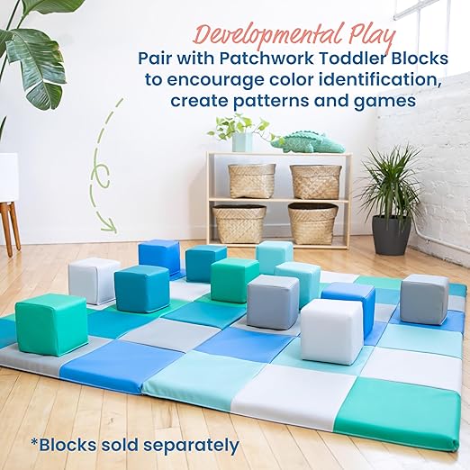 ECR4Kids SoftZone Patchwork Activity Folding Play Mat, 58in Square, Baby Essentials, Contemporary