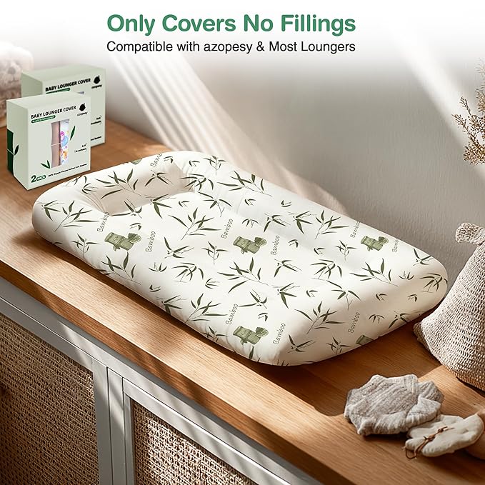 Baby Lounger Cover 2 Pack - Silky Soft Bamboo Viscose Infant Lounger Cover, Breathable & Moisture-Wicking Newborn Lounger Slipcover for Baby Boys Girls, Fits Azopesy& Most Loungers, Green