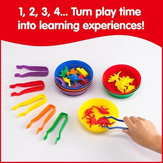 edxeducation Sorting Bowls & Tweezers | Set of 12 | 18m+ | 6 Colors | Counting and Sorting Toy for Toddlers | Early Math and Fine Motor Skills