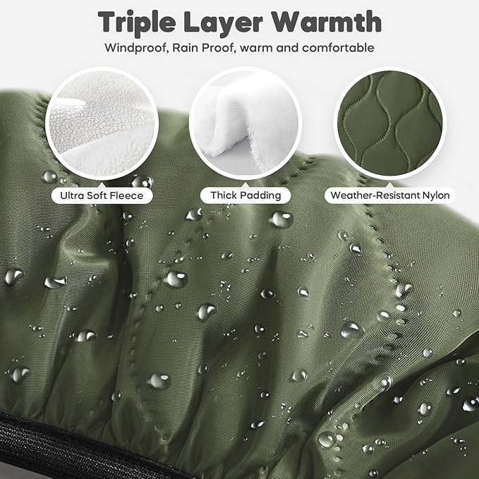 Winter Baby Car Seat Cover, Waterproof, Windproof Warm Winter Car Seat Cover for Doona Car Seats and Strollers,Fleece Breathable Car Seat Cover Baby with Full Zipper, Green