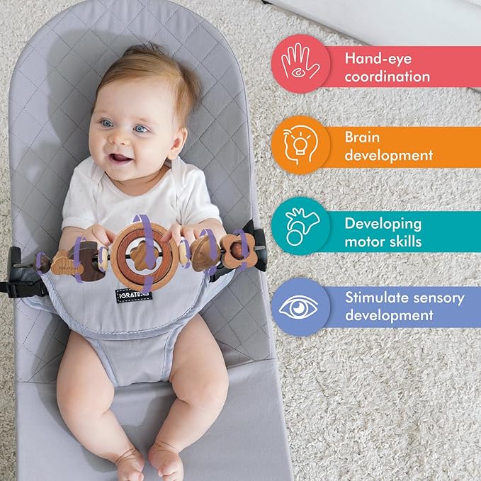 iGRATENS Baby Bjorn Bouncer Toy Bar - Toy Bar for Baby Bouncer Soft & Bliss, Easy to Attach and Remove, 360°Rotating Natural Wooden Toys, Exciting Design for Curious Babies, Circular Natural Wood