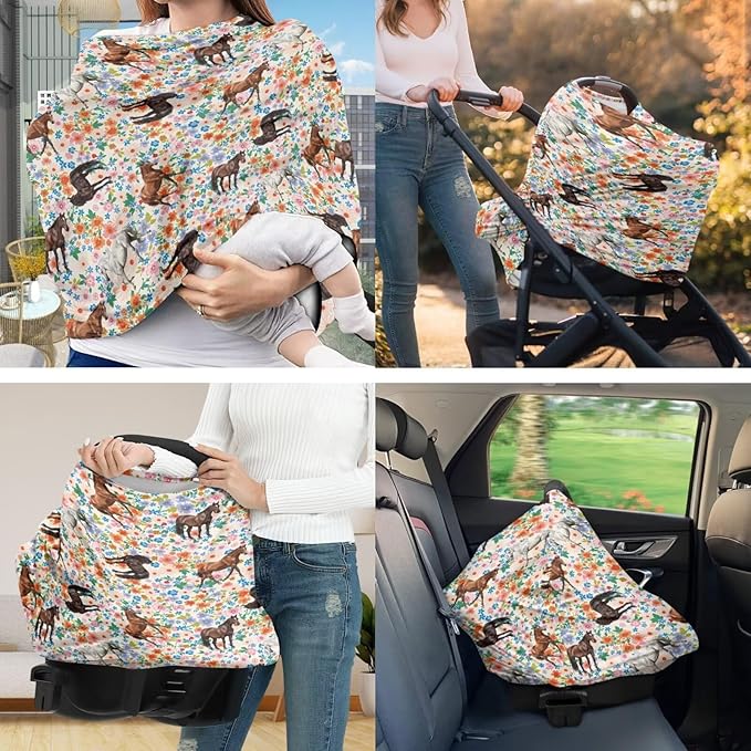 Flowers Carseat Canopy High Stretchy Baby Nursing Pillow Cover 2pcs Baby Essentials Sets Romantic Babies Shower Stuff for Newborn Baby Feeding Essentials