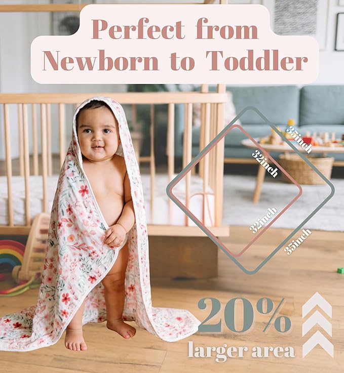 2 Pack Hooded Baby Towel Set Ultra Soft Absorbent Muslin Cotton Bath Towels 35x35 Inches for Newborns, Infants, Toddlers & Kids Ideal Baby Gift Registry Essential (Pink, 35" x 35" (90x90 cm))